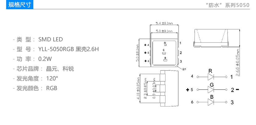 防水系列5050RGB H2.6 LED燈珠規格